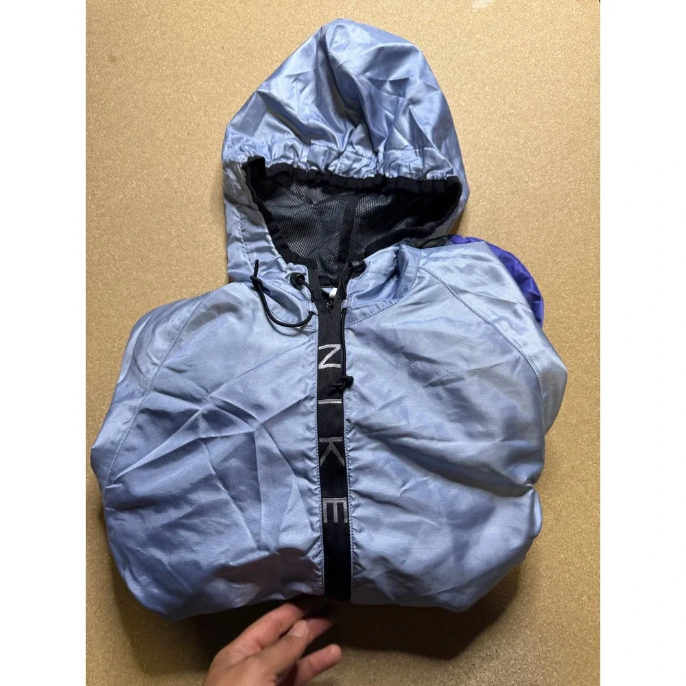 Nike Women's Pullover Windbreaker Jacket Hooded Blue Purple Trim Medium vtg‎